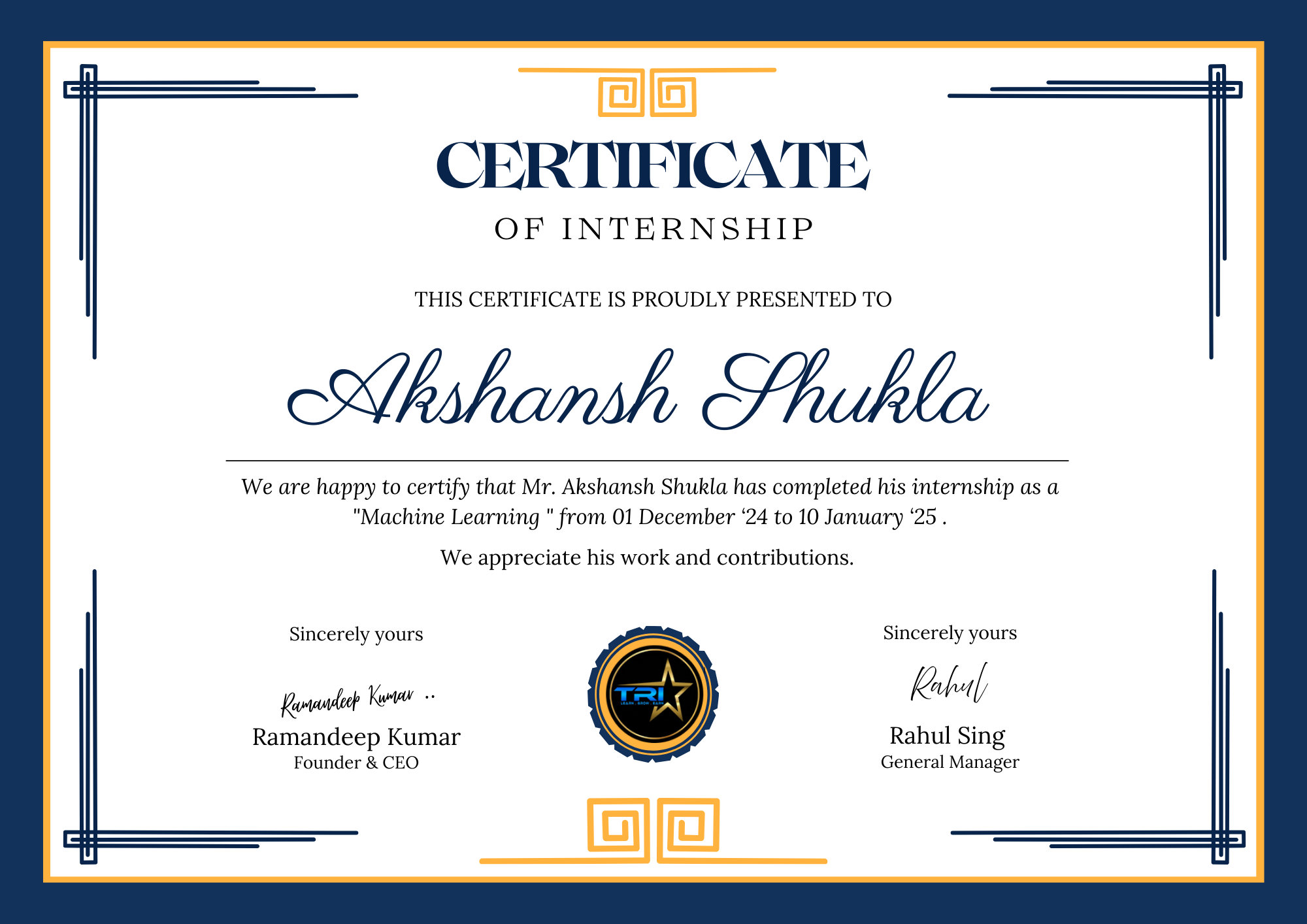 Internship Certificate Preview